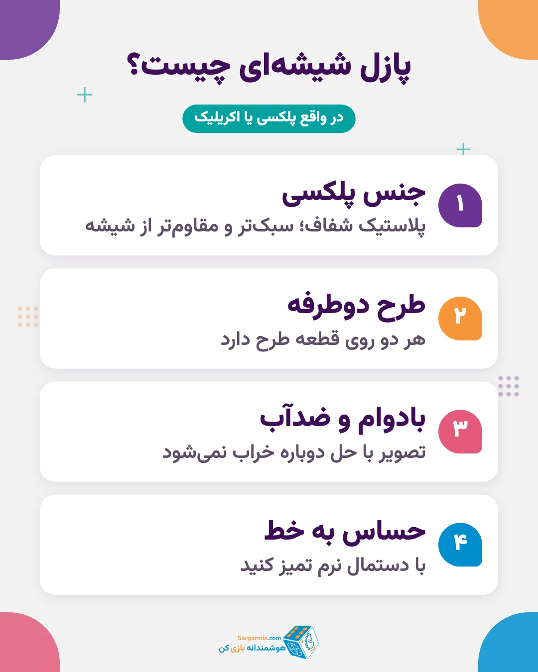 پازل شیشه ای چیست؛ جنس پلکسی، طرح دوطرفه، دوام و کاربرد دکوری