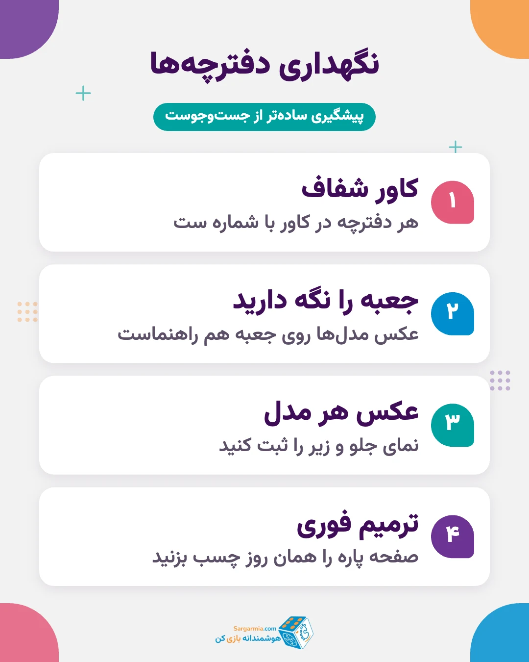 نگهداری دفترچههای لگو در پوشه شفاف با شماره ست