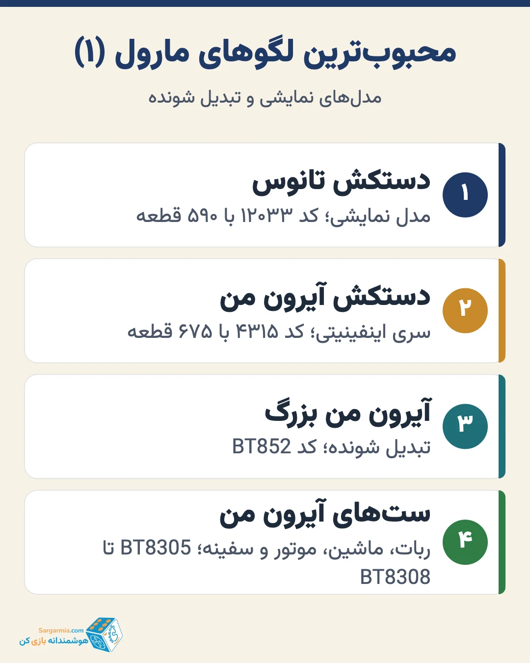 محبوبترین لگوهای مارول؛ دستکش تانوس، دستکش آیرون من، اسپایدرمن و آدمکهای اونجرز