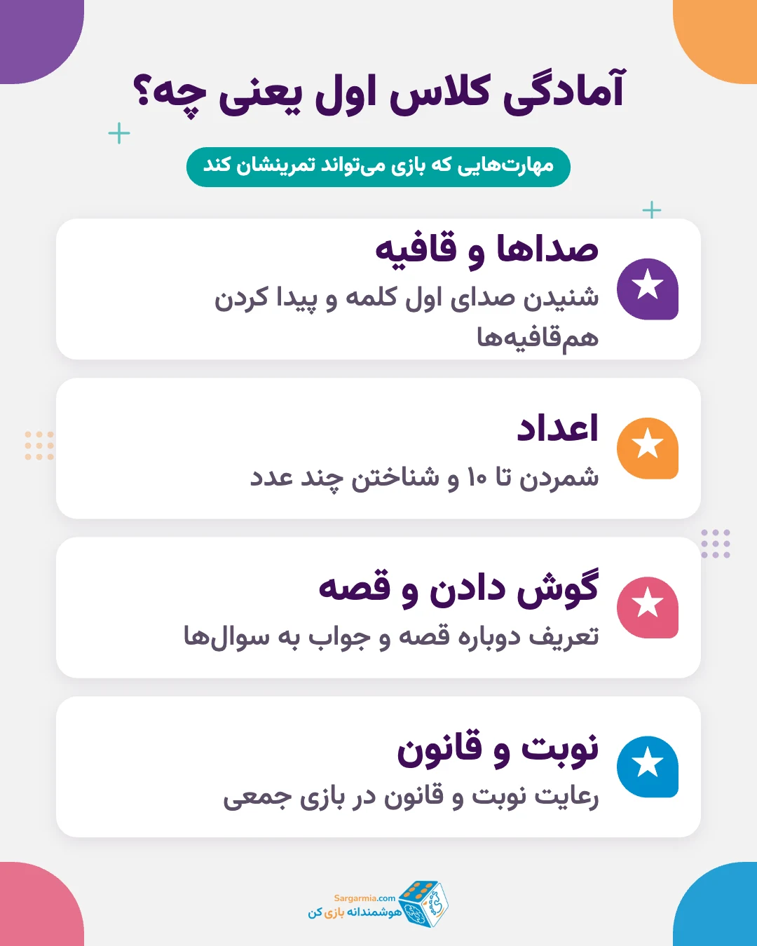 مهارت&zwnj;های آمادگی کلاس اول در بازی آموزشی پیش دبستانی