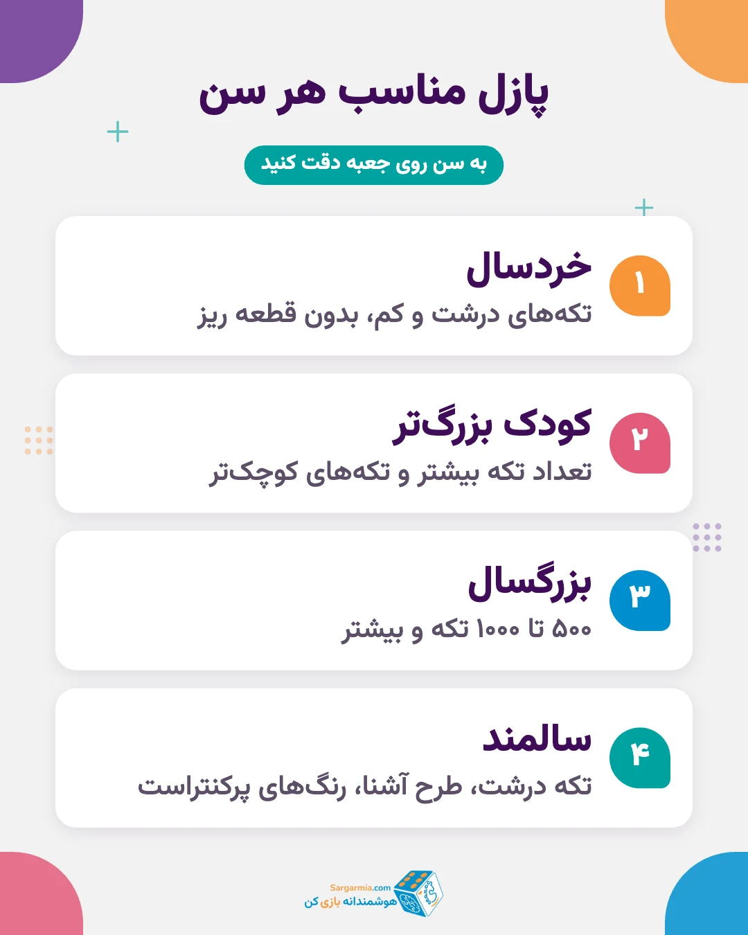انتخاب پازل مناسب بر اساس سن از کودک تا سالمند