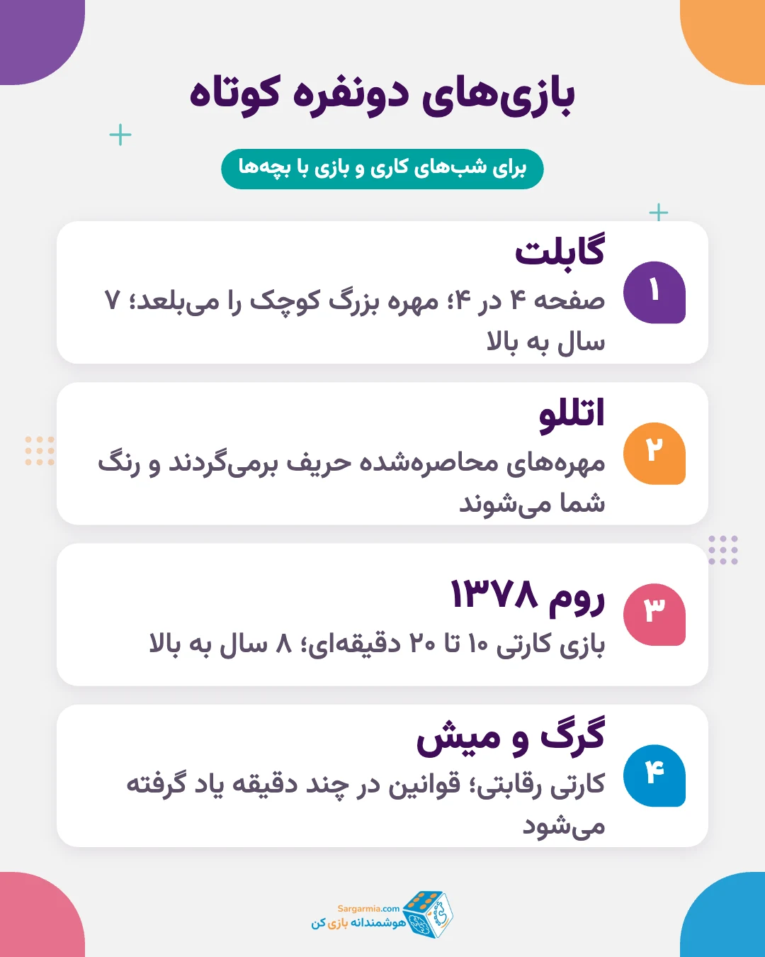 بازی فکری دو نفره کوتاه: گابلت، اتللو، روم ۱۳۷۸ و گرگ و میش