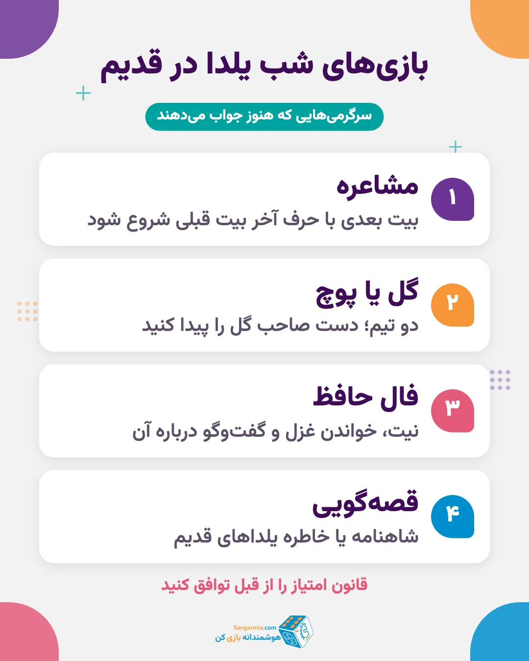 بازی&zwnj;های شب یلدا در قدیم؛ مشاعره، گل یا پوچ، فال حافظ و قصه&zwnj;گویی